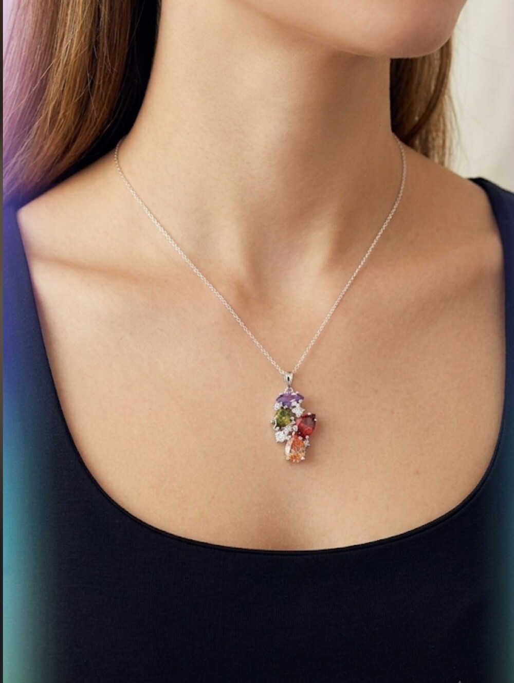 New Avon Multicolor Gemstone Cluster Necklace